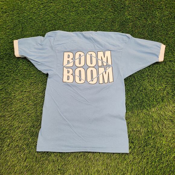 Vintage 80s Alpha-Delta-Pi Ringer Shirt Womens XS/S 17x28 Blue Sorority - Picture 2 of 15